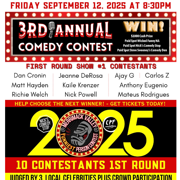 Round 1 Merrimack Valley's Funniest Person Contest Headshot