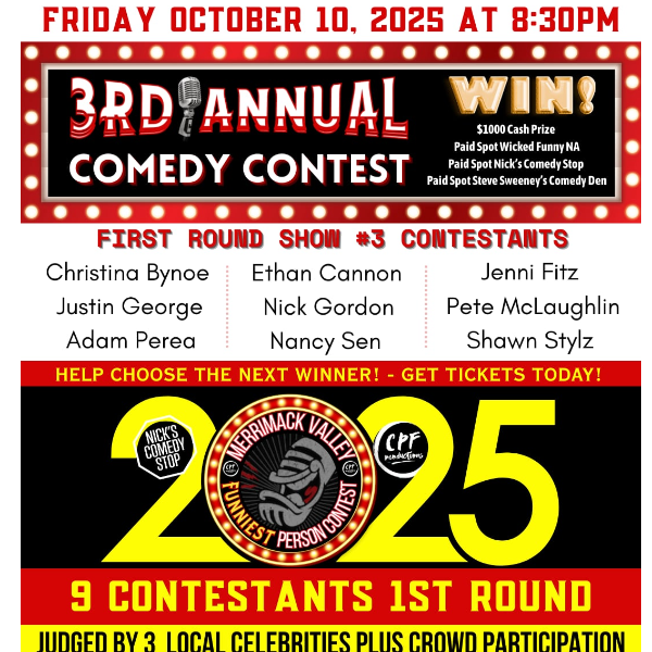 Round 3 Merrimack Valley's Funniest Person Contest Headshot